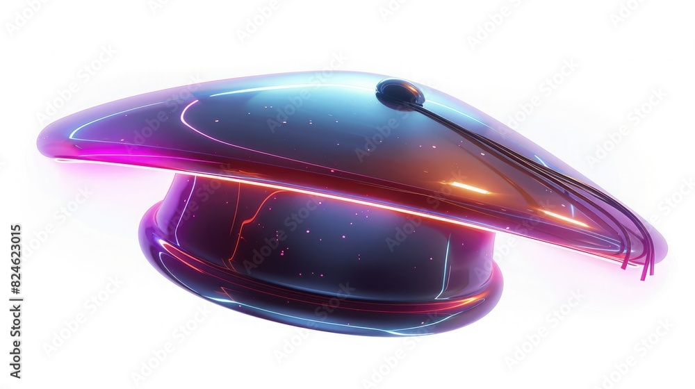 Futuristic graduation cap with neon lights, symbolizing modern education and technology. Perfect for education and innovation themes. Futuristic graduation cap with neon lights, symbolizing modern education and technology. Perfect for education and innovation themes.