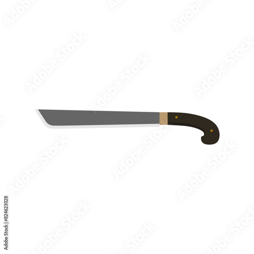 golok machete flat design vector illustration isolated on white background. Combat weapon blades, vector model types. Trapper sword and hunter knife blades. Protection concept. Warrior blades