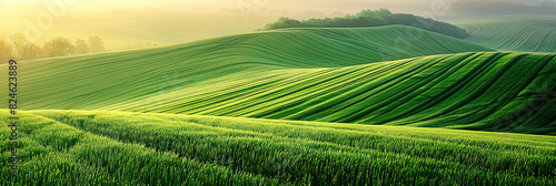 bird's eye view of natural smooth lines on green fields, beautyful landscapes photo