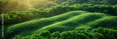 bird's eye view of natural smooth lines on green fields, beautyful landscapes