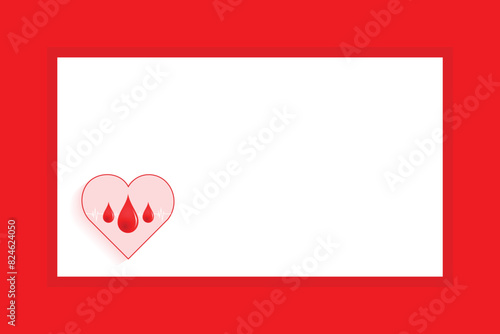 world blood donor day heart and blood drop with heartbeat line empty space background awareness, template, concept social media post design vector illustration