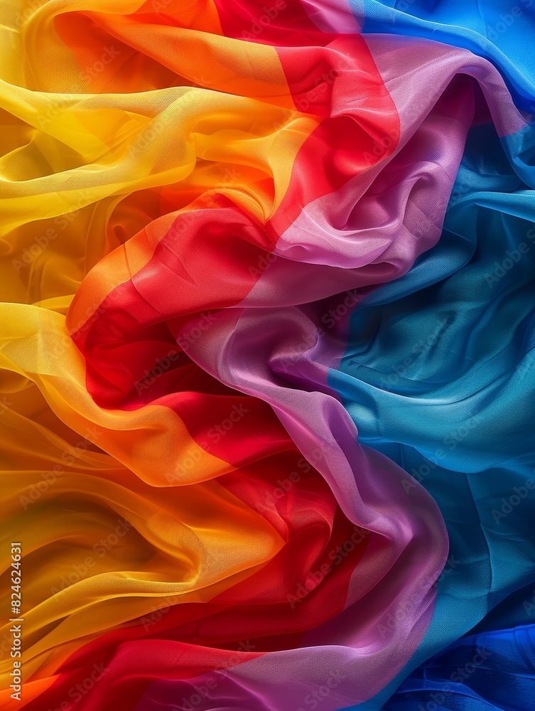 Fototapeta premium The vibrant pride flag hues blend with sharp angles, dynamic motion, and a colorful display