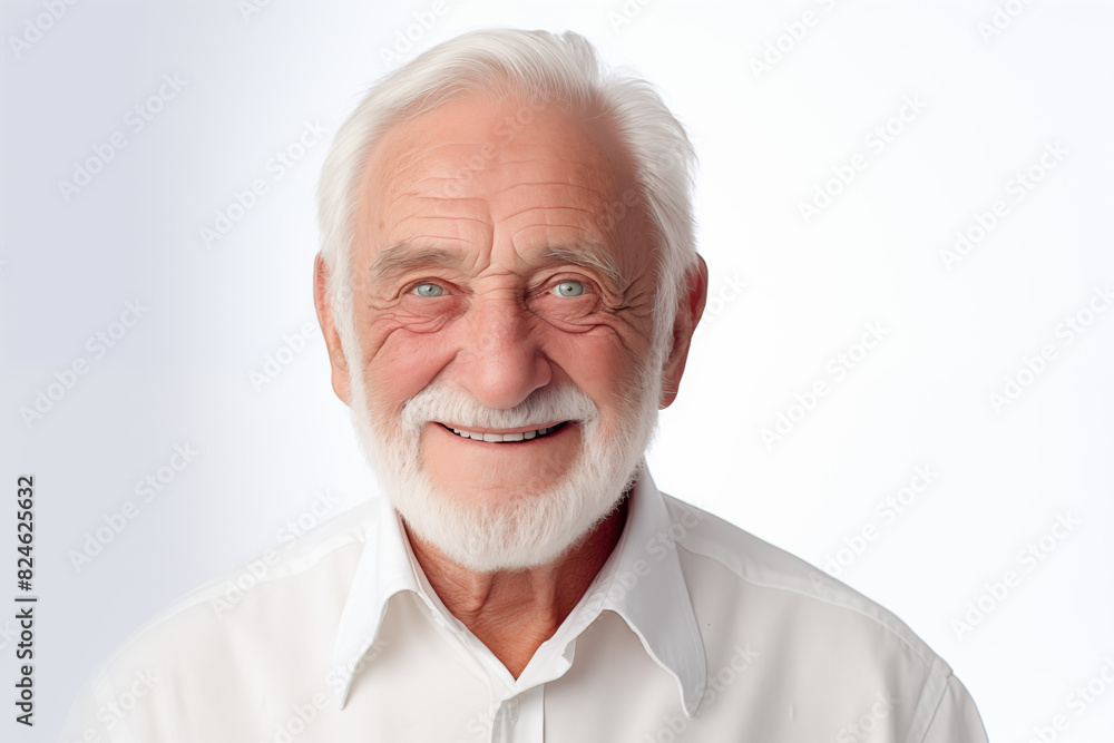 Smiling senior white man on white background. Topics related to old age. American. French. Retirement home. Retirement. Image for Graphic Designer. Senior residence. AI. Smiling senior white man on white background. Topics related to old age. American. French. Retirement home. Retirement. Image for Graphic Designer. Senior residence. AI.