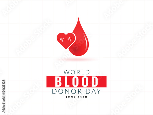 world blood donor day heart and blood drop with heartbeat line awareness, template, concept social media post design vector illustration
