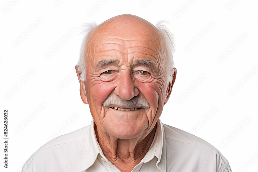 Smiling senior white man on white background. Topics related to old age. American. French. Retirement home. Retirement. Image for Graphic Designer. Senior residence. AI. Smiling senior white man on white background. Topics related to old age. American. French. Retirement home. Retirement. Image for Graphic Designer. Senior residence. AI.