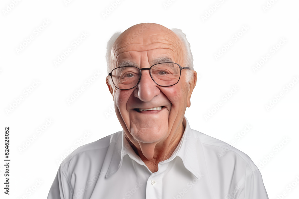 Smiling senior white man on white background. Topics related to old age. American. French. Retirement home. Retirement. Image for Graphic Designer. Senior residence. AI. Smiling senior white man on white background. Topics related to old age. American. French. Retirement home. Retirement. Image for Graphic Designer. Senior residence. AI.