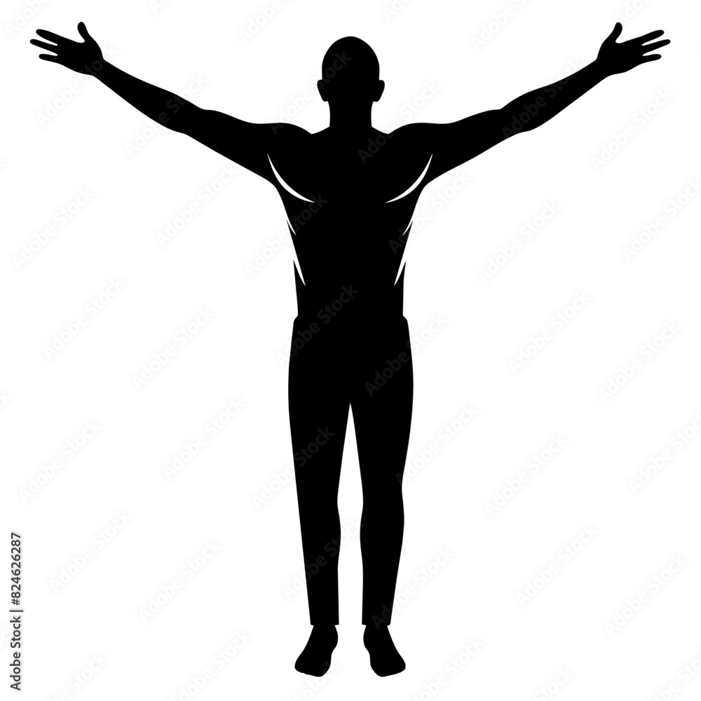 a man standing, 2 hand expand and take breathing fresh air on the sky, enjoy moment vector silhouette