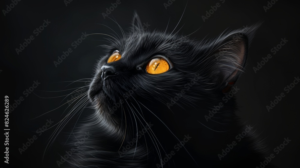 Realistic depiction of a black cat with intense yellow eyes, lifelike fur, isolated background, perfect for multiple design projects, expressive and detailed Realistic depiction of a black cat with intense yellow eyes, lifelike fur, isolated background, perfect for multiple design projects, expressive and detailed