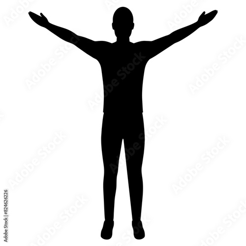a man standing, 2 hand expand and take breathing fresh air on the sky, enjoy moment vector silhouette