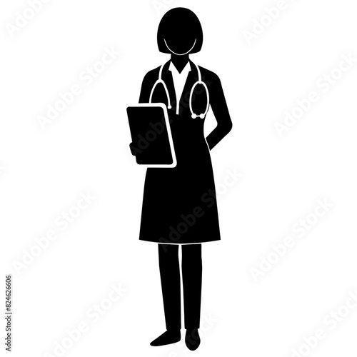 Female doctor vector art illustration silhouette black color
