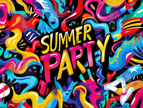 Colorful abstract illustration with Summer Party text, evoking fun and excitement.