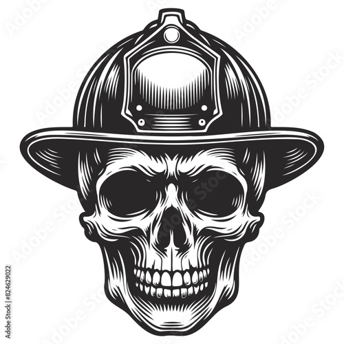 skull firefighter line art.