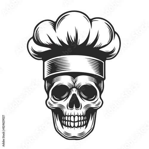 skull chef line art. Death kitchener symbol.