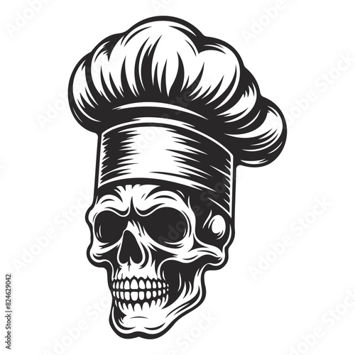 skull chef line art. Death kitchener symbol.