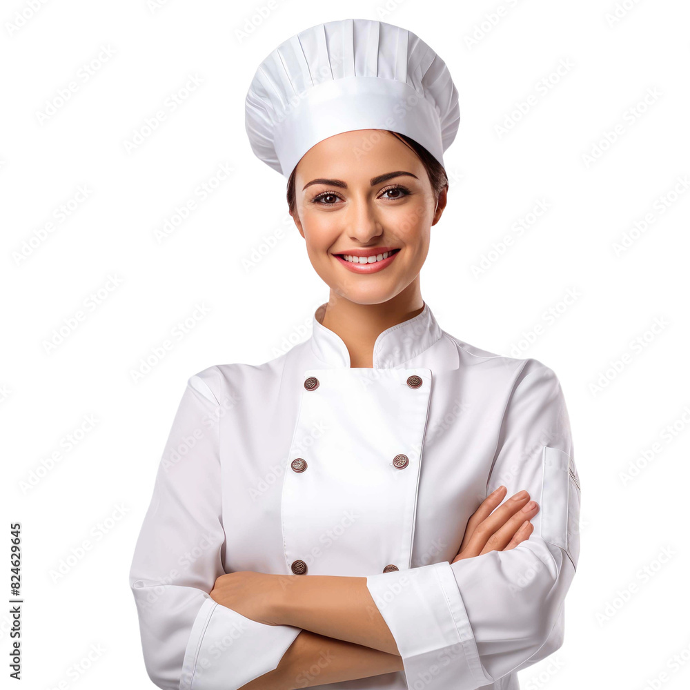 cute female chef Successful smile isolated on a transparent white background cute female chef Successful smile isolated on a transparent white background