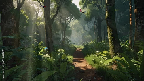 4k looping video showcasing the ethereal beauty of a morning forest illuminated by sunlight.