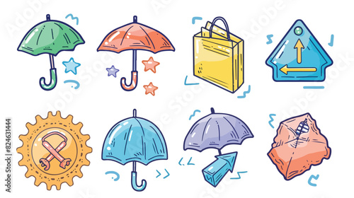 Cargo stamp symbols. Umbrella and arrow up icons Cartoon © Ali