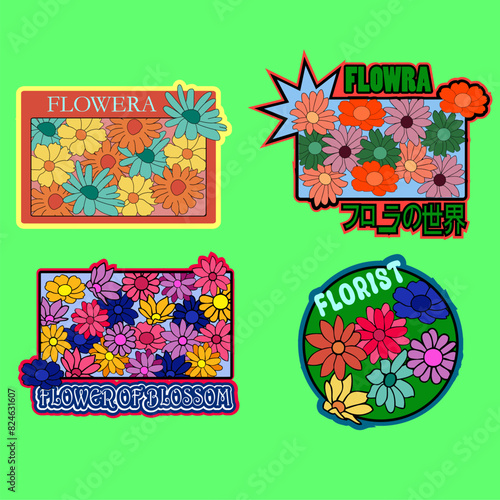set of flowers  for stickers, labels and tags for your brand used in groceries, discounts and packaging