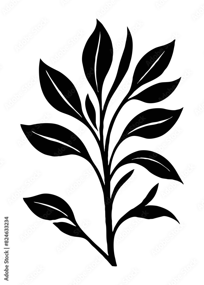 Botanical black and white pattern. Abstract plant shapes. Minimalist illustration for printing on wall decorations, for use in graphics, for tattoos. Generated by Ai Botanical black and white pattern. Abstract plant shapes. Minimalist illustration for printing on wall decorations, for use in graphics, for tattoos. Generated by Ai
