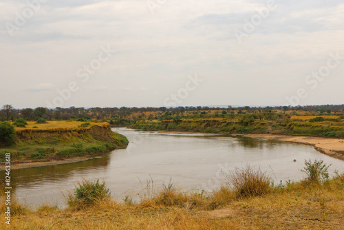 landscape with a river in Serengeti national park