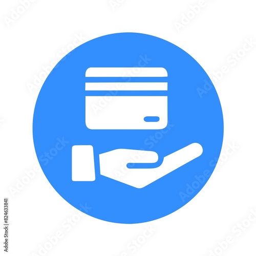Cashless payment icon on blue round background.