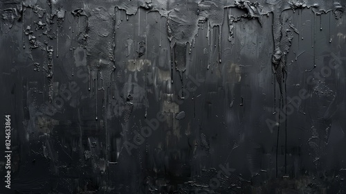 White-bordered dark gray panel, paint descending from top left to bottom right, isolated with studio lighting for a striking visual, highlighting contrast photo