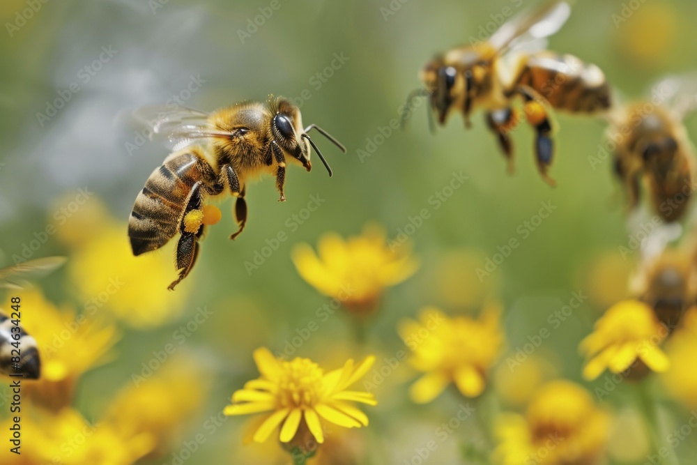 Diverse Bee flower population. Macro garden. Generate Ai Diverse Bee flower population. Macro garden. Generate Ai