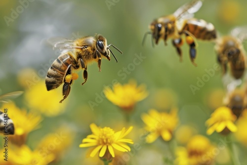 Diverse Bee flower population. Macro garden. Generate Ai © anatolir