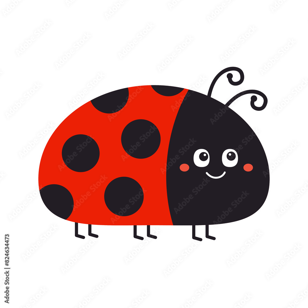 Fototapeta premium Lady bug, lady bird Black and red insect icon. Cute cartoon kawaii funny baby character. Happy Valentines Day. Card Sticker print. Childish style. Flat design. White background. Isolated. Vector