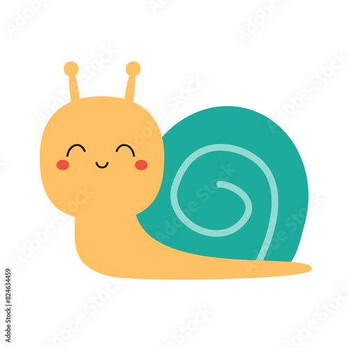 Snail cochlea blue shell insect icon. Cute cartoon kawaii funny baby character. Smiling face. Happy Valentines Day. Card Sticker print. Childish style. Flat design. White background. Isolated. Vector