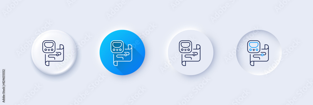 Metro map line icon. Neumorphic, Blue gradient, 3d pin buttons. Underground subway sign. Train transit location symbol. Line icons. Neumorphic buttons with outline signs. Vector Metro map line icon. Neumorphic, Blue gradient, 3d pin buttons. Underground subway sign. Train transit location symbol. Line icons. Neumorphic buttons with outline signs. Vector