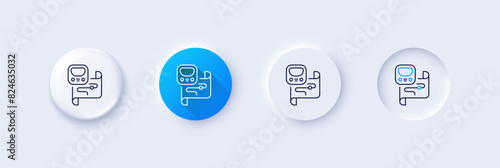 Metro map line icon. Neumorphic, Blue gradient, 3d pin buttons. Underground subway sign. Train transit location symbol. Line icons. Neumorphic buttons with outline signs. Vector