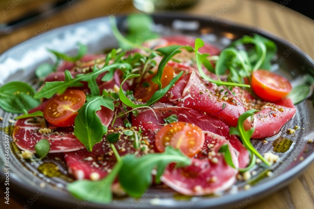 Fresh Beef carpaccio. Plate dish salad. Generate Ai Fresh Beef carpaccio. Plate dish salad. Generate Ai