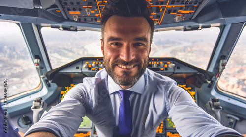 Man in Suit and Tie Sitting in Cockpit of Plane © Jelena