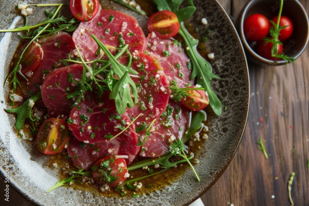 Succulent Beef carpaccio cold. Pepper fine. Generate Ai Succulent Beef carpaccio cold. Pepper fine. Generate Ai