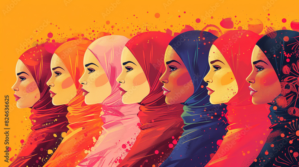 Fototapeta premium Group of Women Wearing Headscarves in Different Colors