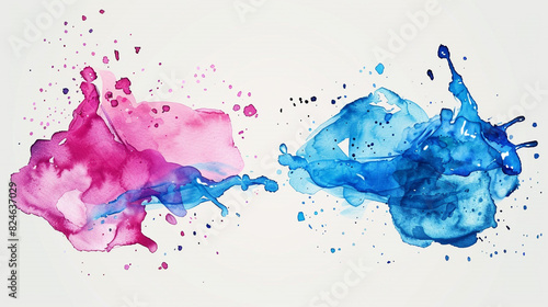 Set of blue, pink and cyan vectorized watercolor splashes. photo