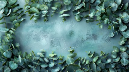 Frame the background with a border of eucalyptus leaves and branches for a cohesive and polished look. Generative AI.
