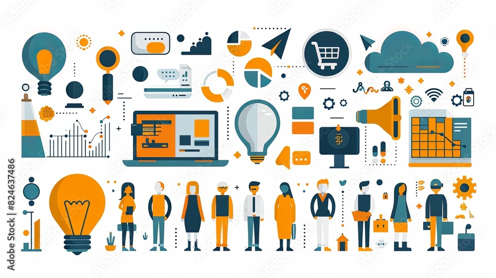 Set of marketing people illustrations. Flat design vector concepts of business marketing, strategy, planning, digital advertising, social media and communication Set of marketing people illustrations. Flat design vector concepts of business marketing, strategy, planning, digital advertising, social media and communication