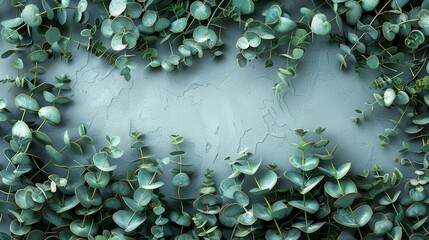 Frame the background with a border of eucalyptus leaves and branches for a cohesive and polished look. Generative AI.