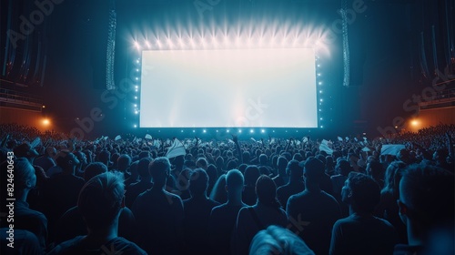 Wallpaper Mural A large public viewing screen shining brightly. In the foreground, hundreds of people are in the shadows, celebrating. the jubilation. Generative AI. Torontodigital.ca