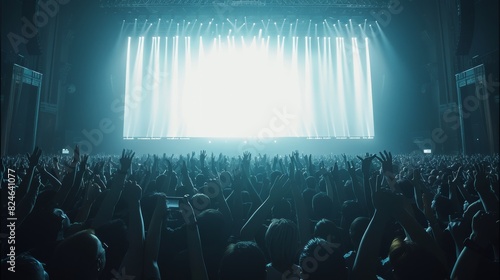 Wallpaper Mural A large public viewing screen shining brightly. In the foreground, hundreds of people are in the shadows, celebrating. the jubilation. Generative AI. Torontodigital.ca