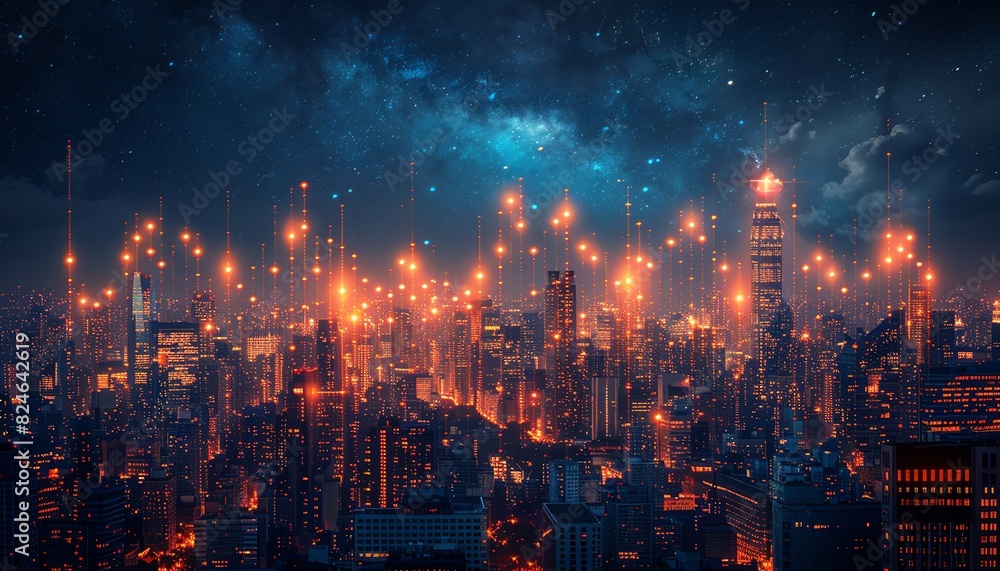 Fototapeta premium Create an impactful image of a towering bar graph made of crystal shards under a starry night sky