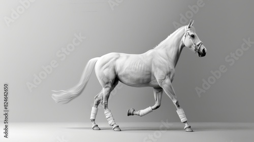 A stunning 3D rendered image of a white horse in motion against a clean  minimalistic background. Perfect for elegant and artistic projects.