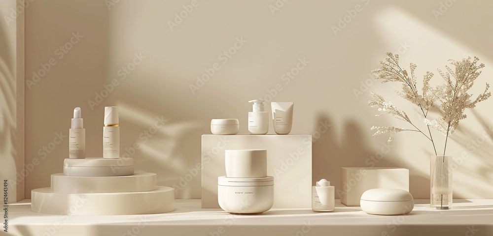 Modern cream studio showcase with trendy copy space for cosmetic product mock-up design template. Modern cream studio showcase with trendy copy space for cosmetic product mock-up design template.