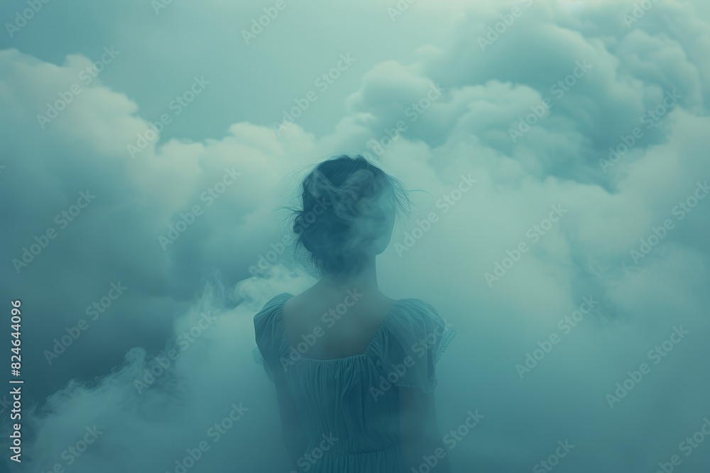 a woman lost in clouds, looking for some answers a woman lost in clouds, looking for some answers