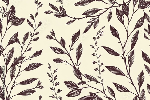 A seamless pattern of hand-drawn leaves and branches in a vintage style. The pattern is ideal for fabric  wallpaper  and home decor.
