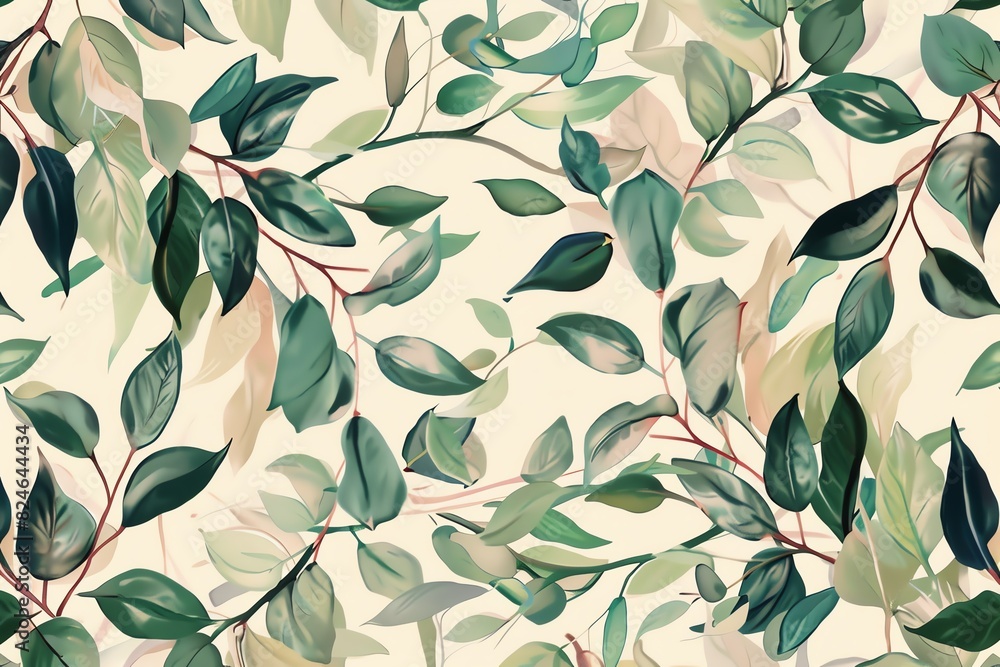 Create a seamless watercolor pattern with a variety of leaves in muted green and blue tones on a beige background. Create a seamless watercolor pattern with a variety of leaves in muted green and blue tones on a beige background.