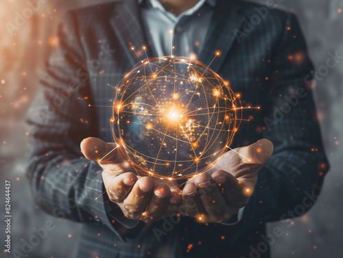 Hände, die eine Erdkugel halten. Konzept eines global vernetzten Unternehmens.