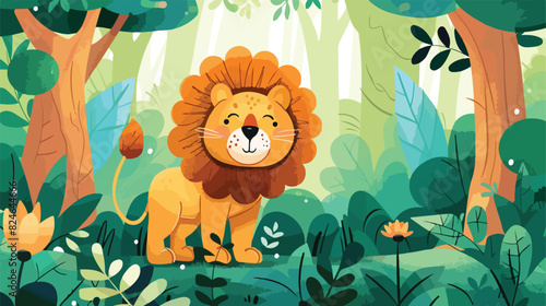 Lion and Trees at Forest Illustration Vector illustration